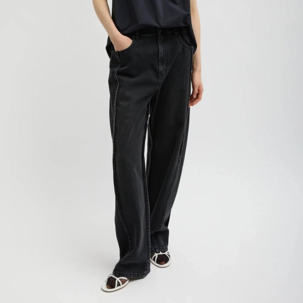 Tibi Vintage Black Denim Tuck Jean Short